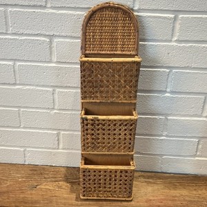Brown Wicker Wall Mounted Letter Holder Organizer with 3 Compartments