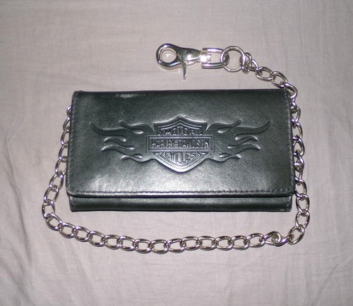 Harley Davidson Leather Chain Tri-Fold Wallet