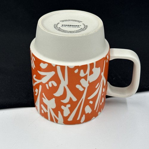STARBUCKS Floral Mug Orange and White Spring 2016 12 oz Coffee Mug •PRISTINE• - Picture 10 of 15