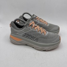 Hoka One One Bondi 7 Womens 6.5 Running Shoes Sneakers Gray Peach 1110519 HMSH