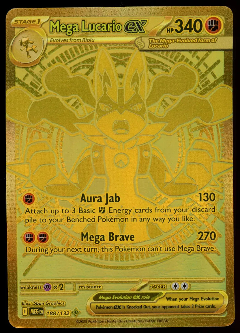 MEGA LUCARIO EX 2025 Pokemon Mega Evolution Gold Mega Hyper Rare #188/132