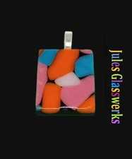 Hand Crafted  Fused Glass Pendant W/Chain #1383