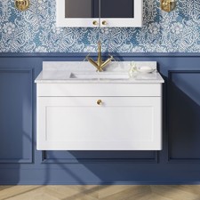 Nuie Classique Wall Hung 1-Drawer Vanity Unit with 1TH White Square Marble Top B