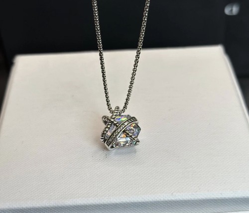 David &Yurman Cable Wrap Pendant 925 Silver White Topaz Necklace & Pavé 18-20 in