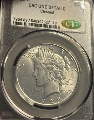 1925-S Better Date Peace Dollar CACG UNC Details, Light Cleaning, Nice  Lustrous