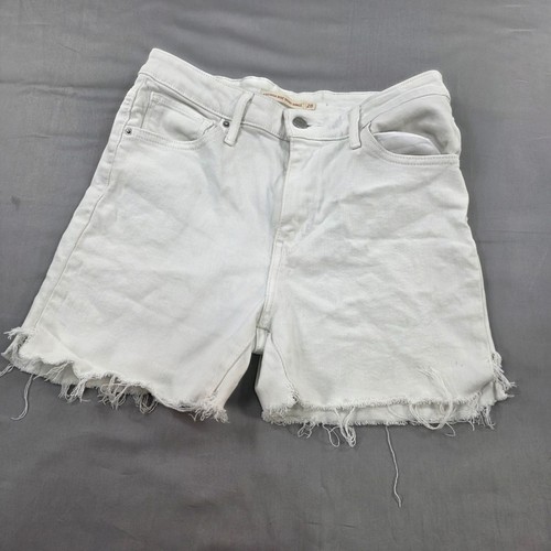 Levis 721 High Rise Skinny Ankle Denim Shorts White Distressed Fray Hem Size 28