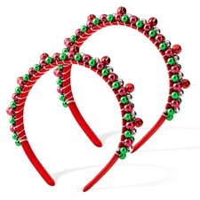 2 Pack Christmas Headband Christmas Bell Hairband Red Green Tone Silver