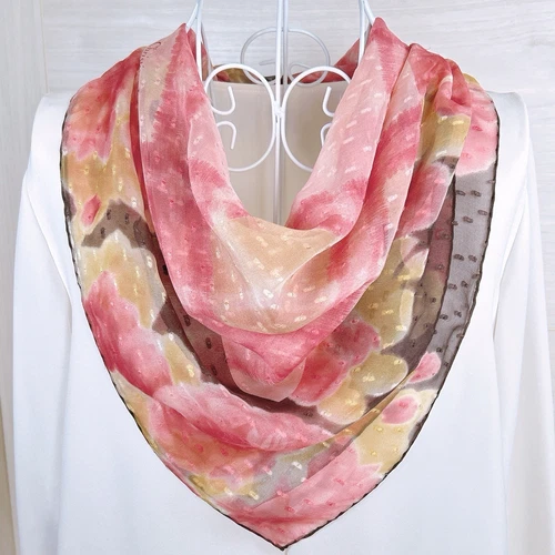 Christian Dior Foulard Floral Mousseline 100% Soie Carré 34" Violet Multicolore Occasion