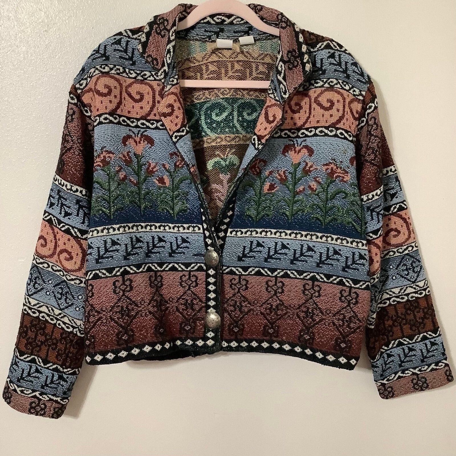 Painted Pony Vintage Western Cowgirl Southern Multicolor Tapestry Jacket Medium
