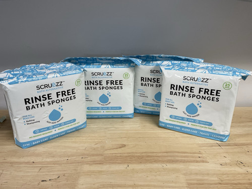 Scrubzz Disposable Rinse Free Bathing Wipes- All-in-1 Single Use-4 X 25=100 - Picture 1 of 3