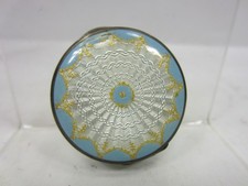 Antique Sterling Guilloche Enamel Pill Box- Spider Web Design