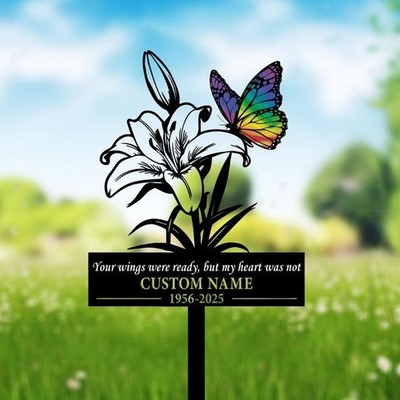 Personalized Memorial Lily Flower Sign | Custom Name & Dates Remembrance Plaque
