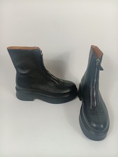 Steve Madden Booties Womens Size 8 Black Leather Jones Front Zip Block Heel