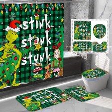 4 Pcs Christmas Bathroom Set, Christmas Shower Curtain Sets, Shower Curtain N...
