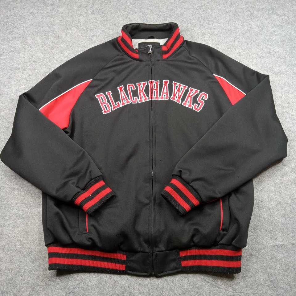 Chicago Blackhawks Jacket Mens XL Black Red NHL Hockey Full Zip Embroidered - Image 2 of 4