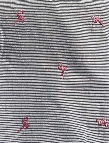1 Yard Small Blue & White Stripe With Flamingos 100% Cotton