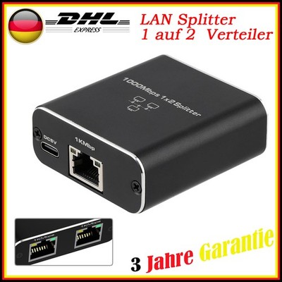 LAN Splitter 1 auf 2 Gigabit Ethernet Switch 2 Port Netzwerk Kabel Verteiler DE