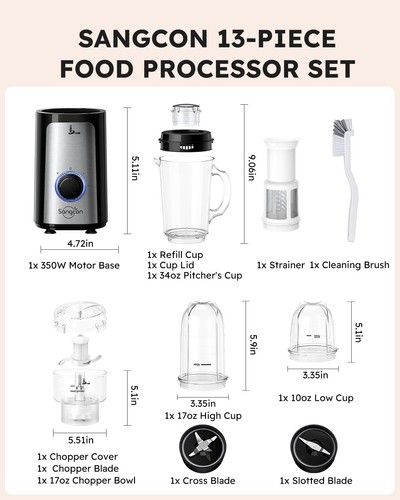 5 in 1 Blender and Food Processor Combo for Kitchen, Small Electric Food Chop... - Picture 8 of 9