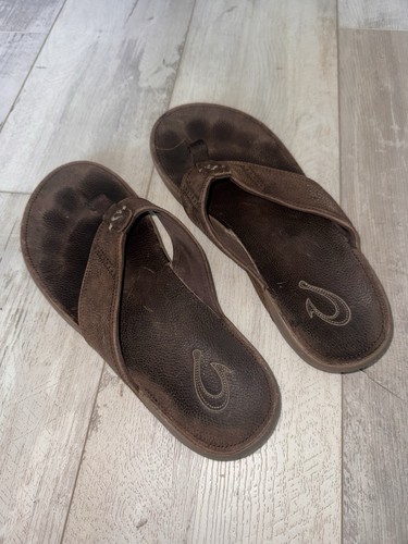 Sandalias de playa informales chanclas de cuero marrón talla 11 OLUKAI Nui para hombre - Imagen 4 de 6