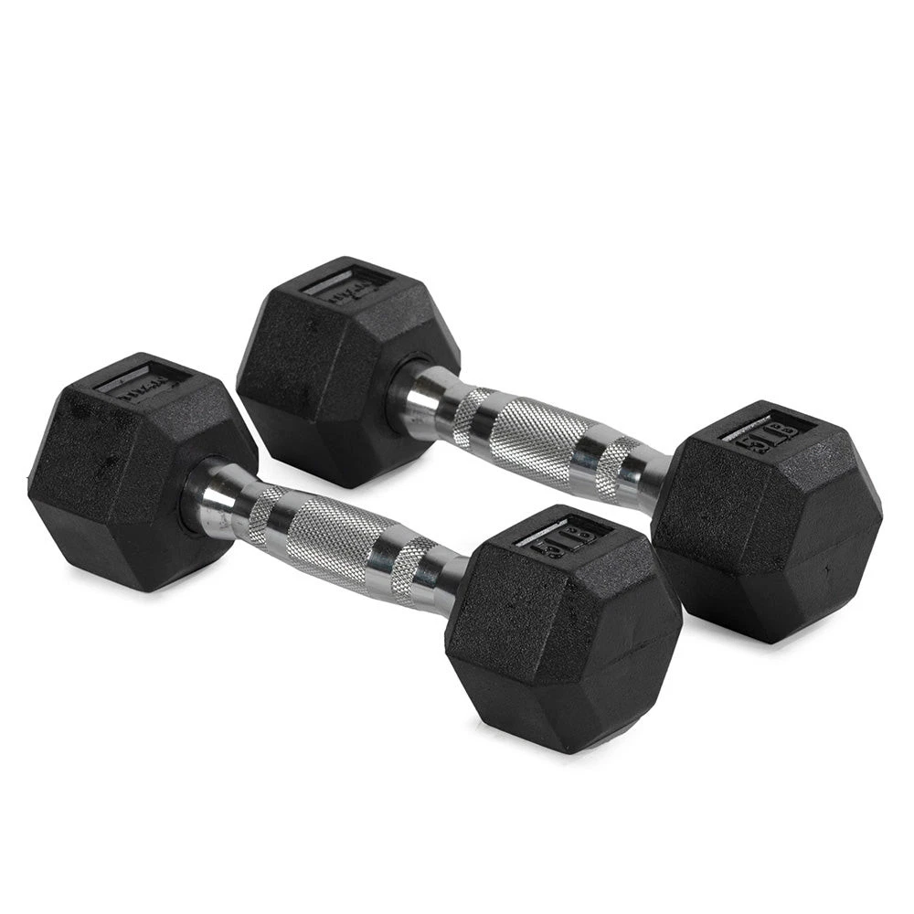 Titan Fitness 5 LB Pair Free Weights, Black Rubber Coated Hex Dumbbell