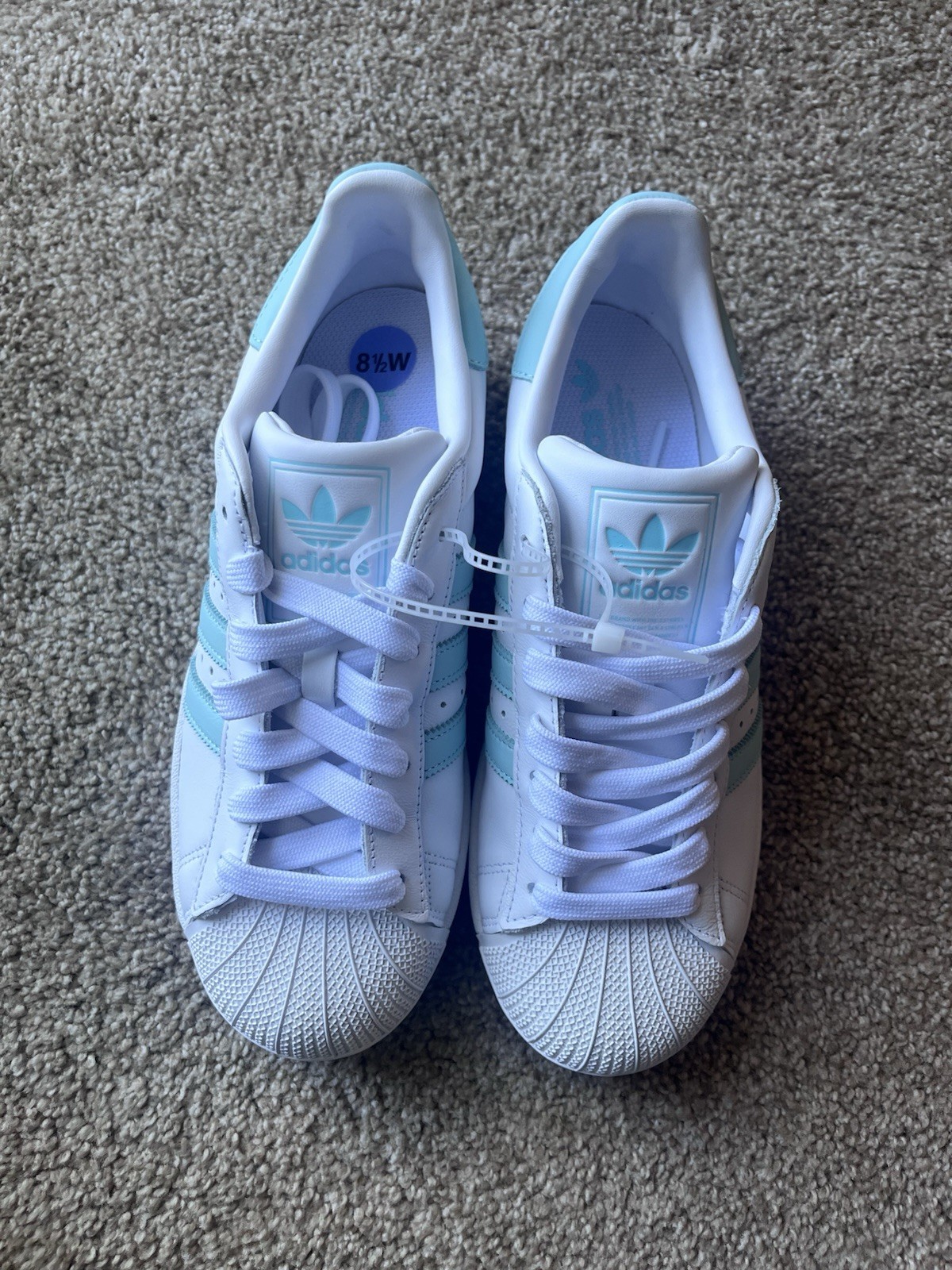 adidas Superstar Women's White Light Blue Leather Athletic S