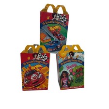 Vintage 1998 McDonalds Happy Meal Boxes Hot Wheels Barbie Lot of 3 Retro Toy Box