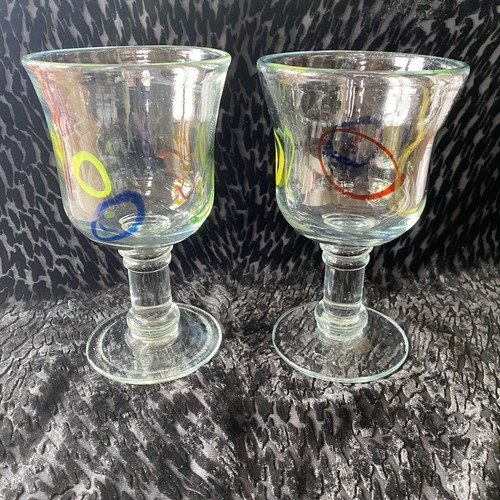 2 mundgeblasene schwere Glas Weingläser/Kelche mit bunten Kreisen Kunstglas - Bild 6 von 8