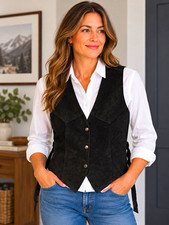 Vintage S U Leather Fashions New York Black Suede Western Vest Women s Medium