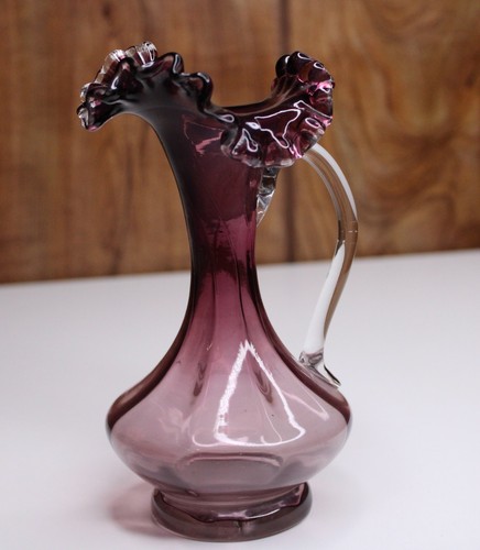 1900-1920's Antique Amethyst Glass Pitcher Vase Hand Blown Applied Handle fenton - Picture 2 of 4