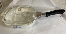 1960sCorning Ware Blue Cornflower 9" Skillet P-9-B Removable Handle & PYREX Lid