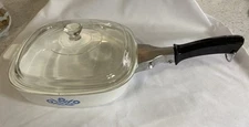 1960sCorning Ware Blue Cornflower 9" Skillet P-9-B Removable Handle & PYREX Lid
