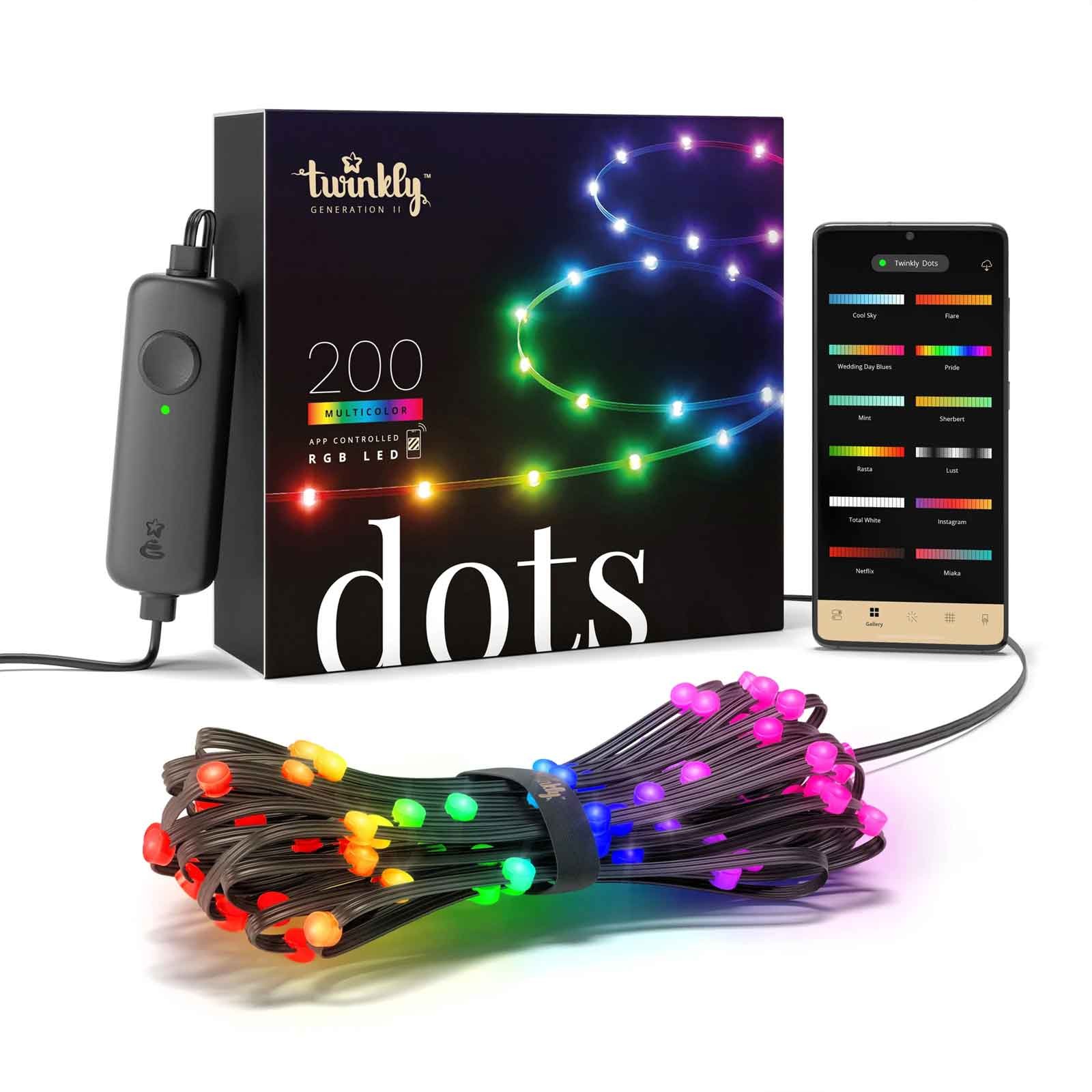 Светодиодная лента Twinkly TWD200STP-BUS 32,8 фута 200Л в виде точек RGB (черный провод)