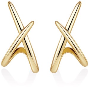 Criss Cross 14K Gold Plated Medium Stud Earrings