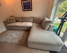 Grey Fabric Corner Sofa with Chaise & Storage, Modern, 370x210cm Used