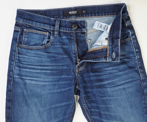 Hudson Size 31X34 Mens Blake Slim Straight Blue Denim 5 Pocket Logo Tag Jeans - Picture 12 of 12