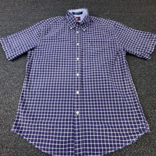 Tommy Hilfiger Shirt Mens Medium Blue Plaid Short Sleeve Button Down Casual