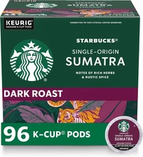 Starbucks K-Cup Coffee Pods, Dark Roast, Sumatra for Keurig Brewers, 96 pods