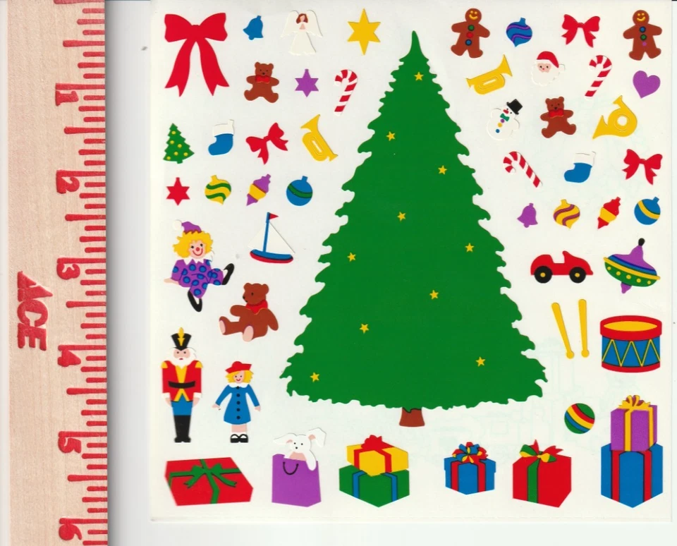 Lote de pegatinas navideñas vintage de Mrs Grossman XL 6 pulgadas x 6 pulgadas árbol de hogar belén Foto 4 de 4