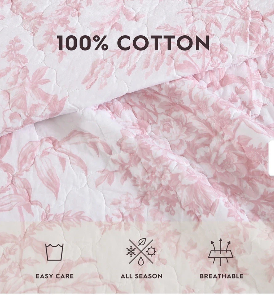 Laura Ashley лоскутное одеяло комплект король хлопок цветочный два наволочки двусторонний розовый (3 шт.) новый - Изображение 4 из 4