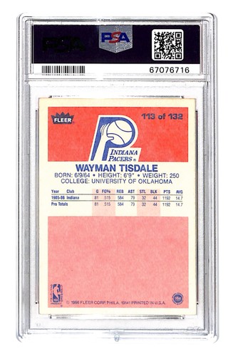 1986 Fleer #113 Wayman Tisdale PSA 7 NM Near Mint RC Rookie - Picture 2 of 2
