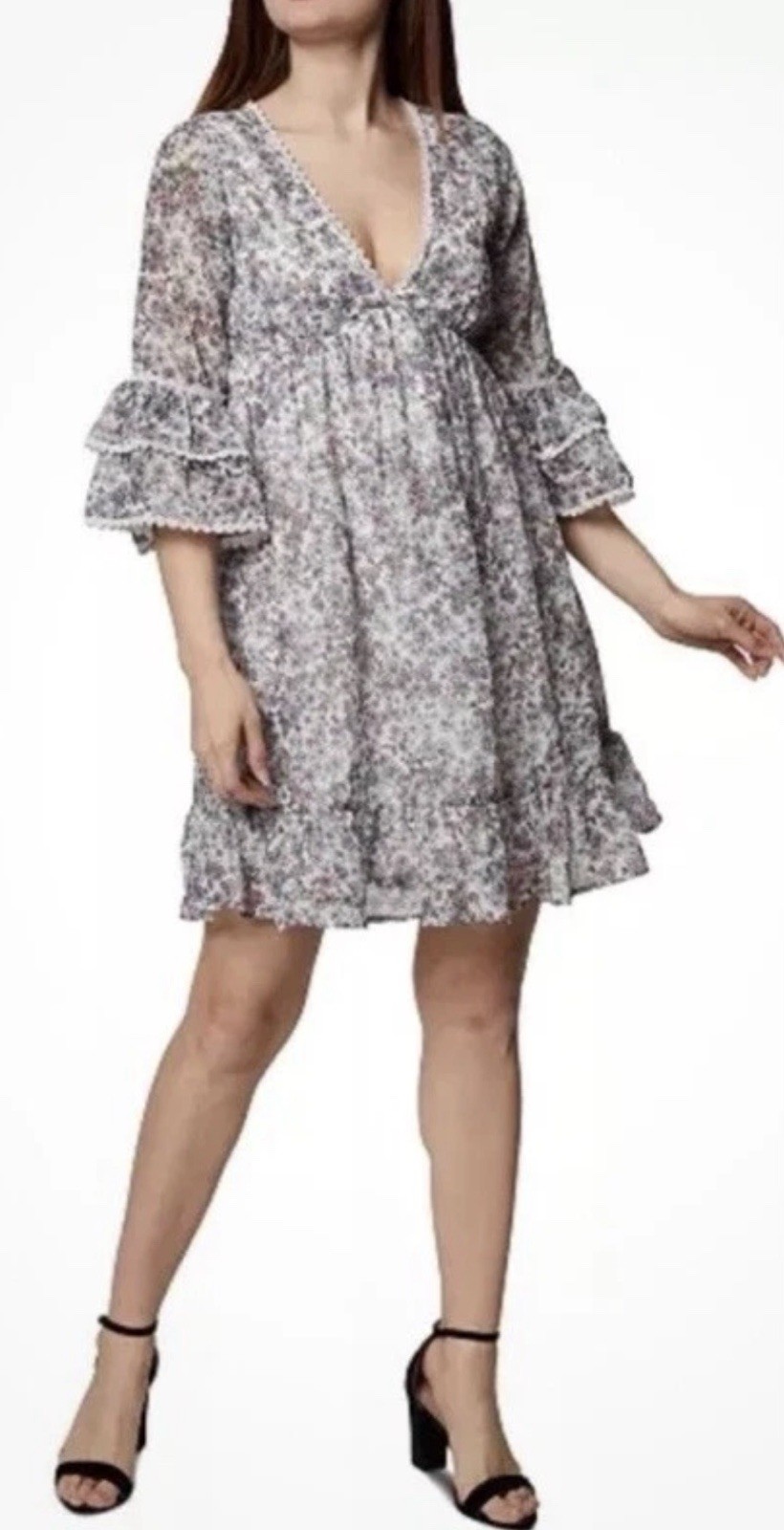 BCBGeneration Ruffle Tier Sleeve Mini Dress Bridgerton Botanical Print Sz.10 image 6