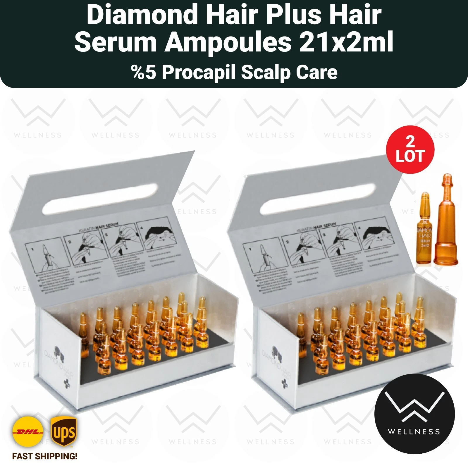 Diamond Hair Plus Hair Serum Ampoules %5 Procapil Scalp Care 21x2ml - 2 LOT