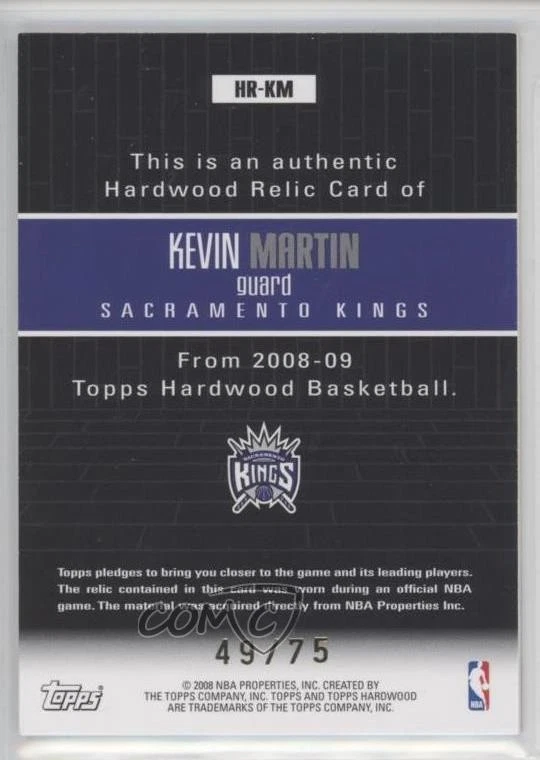 2008-09 Topps Hardwood Hardwood Relics Maple Wood /75 Kevin Martin #HR-KM - Image 2 of 2
