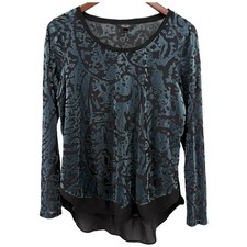 Simply Vera Vera Wang Velvet Burnout Top Chiffon Hem Teal Black Medium