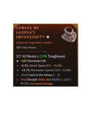 Diablo 4 S11 Choker Of Lagera's Sovereignty 1GA Legendary Amulet Gear Equipment
