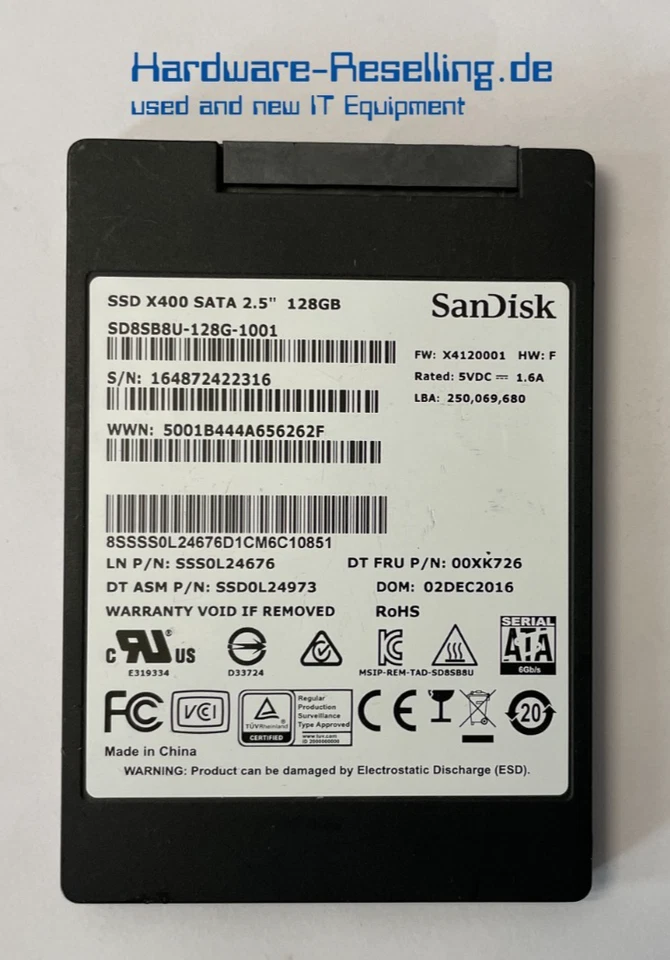 SanDisk Lenovo X400 128GB 2,5" SATA3 SD8SB8U-128G-1001 SSS0L24676 00XK726 - Bild 1 von 1