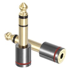 2Pcs TRS 6.35mm Male to 3.5mm Female Pure Copper Adapter Gold Plated, Gray