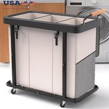 3 Section Rolling Laundry Hamper W/ Wheels St...
