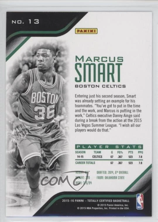 2015-16 Panini Totally Certified Marcus Smart #13 - Image 2 of 2