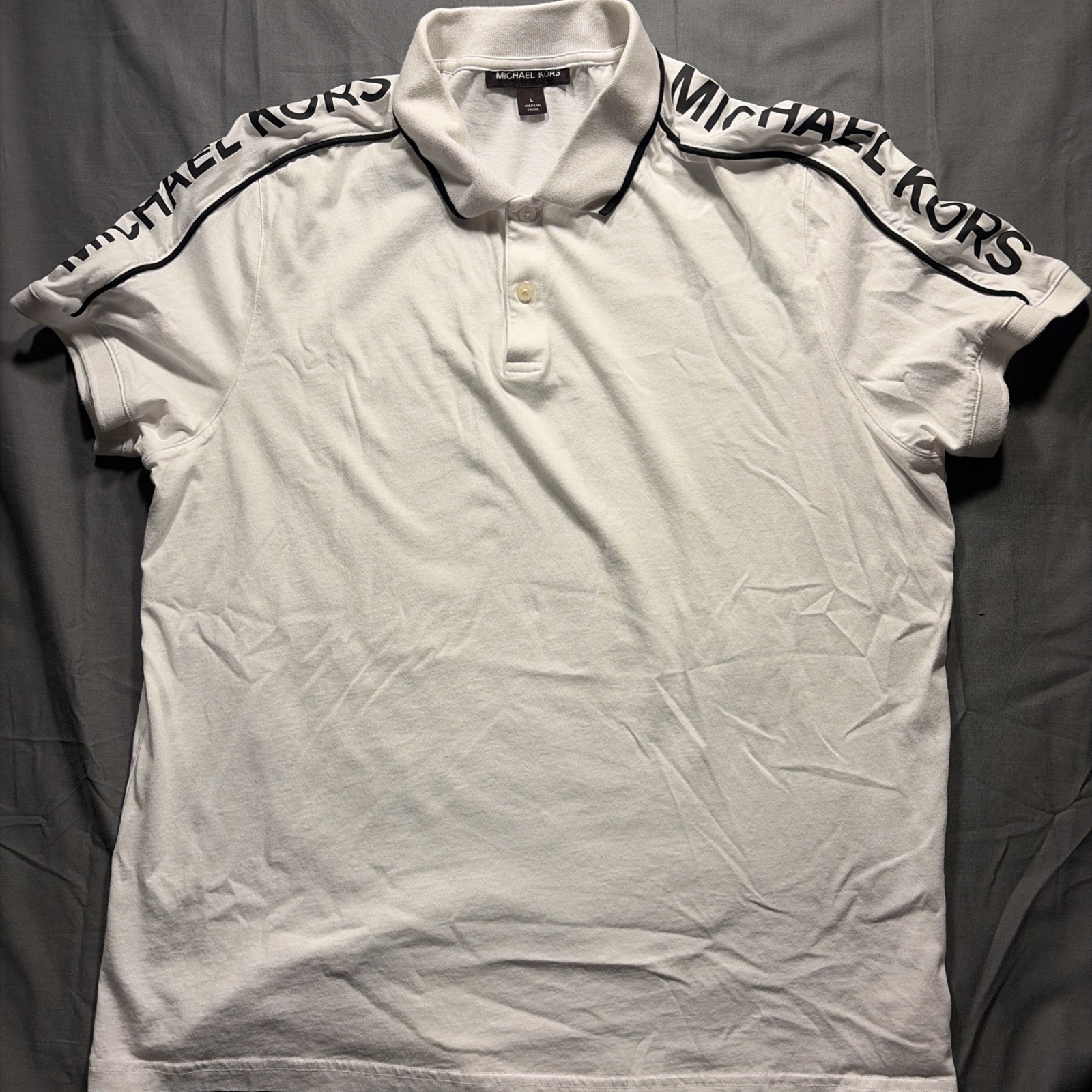 MICHAEL KORS Men's White/Black Cotton MK Logo Short Sleeve Polo Shirt Size L